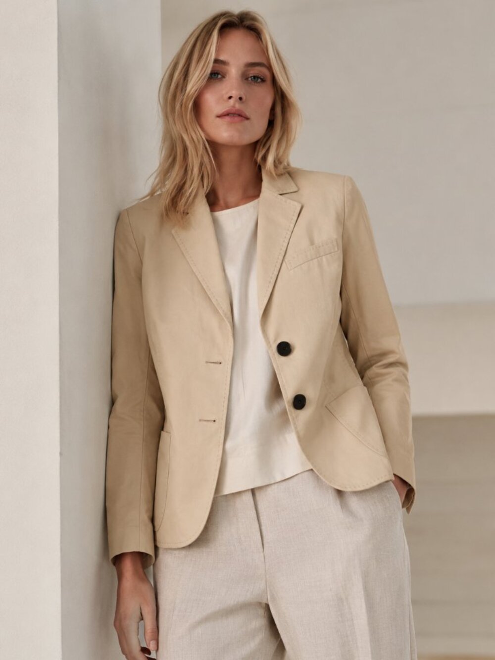 Lafayette 148 New York Blazer Cotton Jacket Beige Tan Lightweight size 2 Minimal
